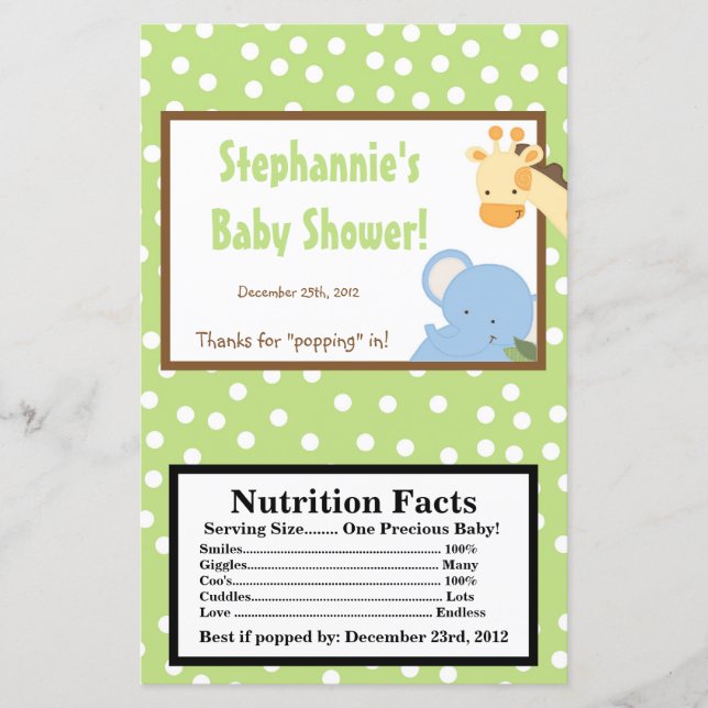 Lámina Microwave Popcorn Wrapper Safari Jungle ZooAnimal (Anverso)