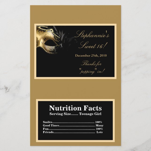 Lámina Microwave Popcorn Wrapper Sweet 16 Gold (Anverso)