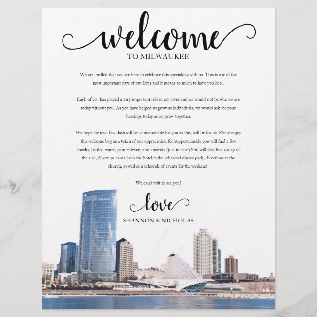 Lámina Milwaukee Boda Weekend Welcome Itinerary (Anverso)