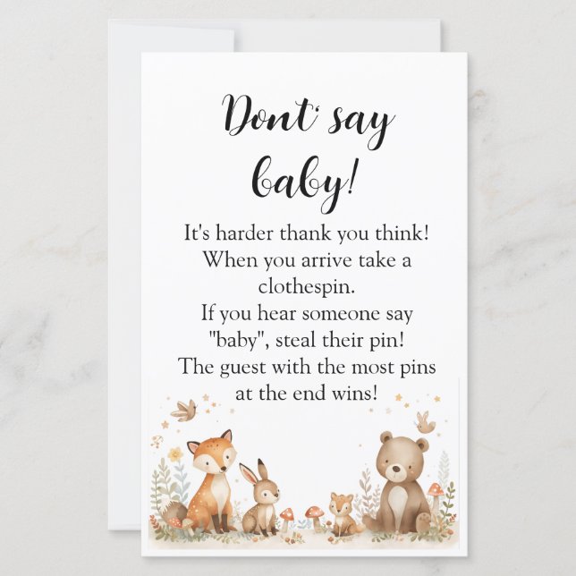 Lámina Minimal Woodland Animals Baby Shower Game (Anverso)