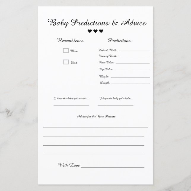 Lámina Minimalist B&W Baby Predictions & Advice (Anverso)