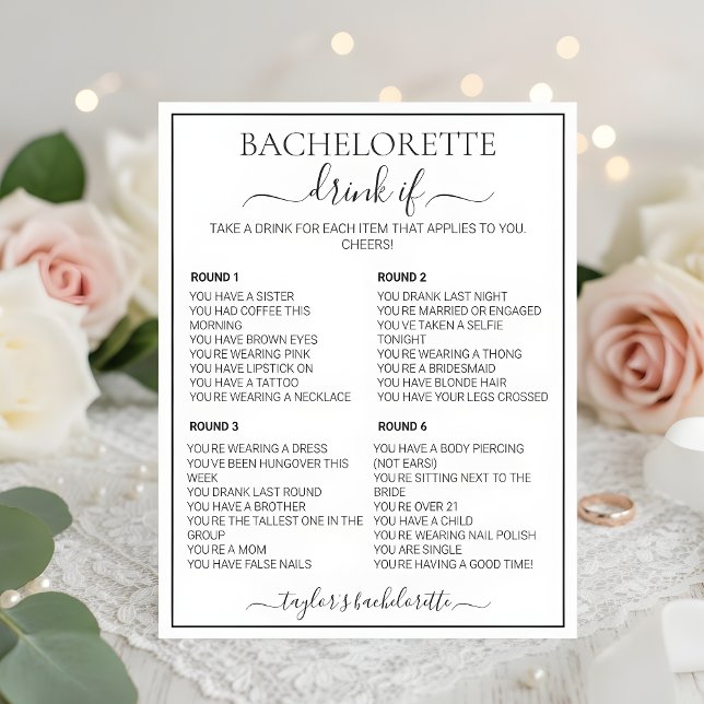 Lámina Minimalist Floral Bachelorette Drink If Game Card (Subido por el creador)