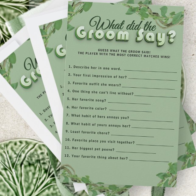 Lámina Minimalist Greenery Bridal Shower Groom Quiz Game (Subido por el creador)
