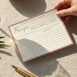 Lámina Minimalist Italian Red Bridal Shower Recipe Card
