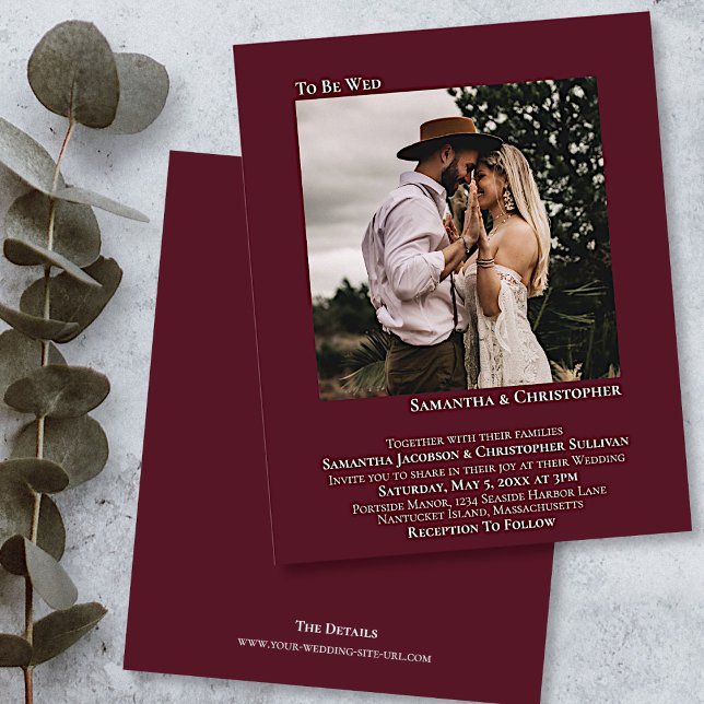 Lámina Minimalist Photo Burgundy BUDGET Wedding Invite (Subido por el creador)