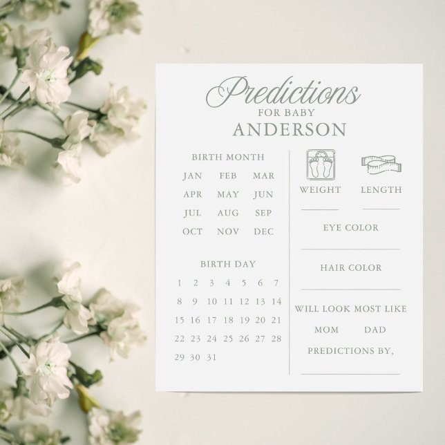 Lámina Minimalist Sage Green Baby Shower Predictions Game (Subido por el creador)