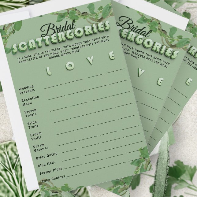 Lámina Minimalist Sage Greenery Scattergories Bridal Game (Subido por el creador)