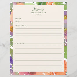 Lámina Minimalist Watercolor Floral Bridal Shower Recipes