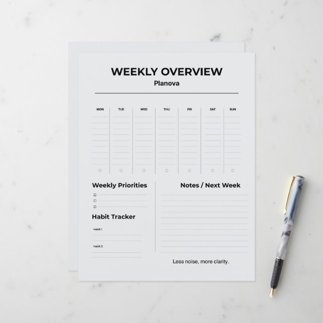 Lámina Minimalist Weekly Planner | Weekly Tasks Organizer (Anverso/Reverso In Situ)