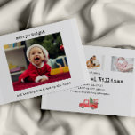 Lámina Minimalista anuncio de nacimiento de bebés Navidad<br><div class="desc">Anuncie la llegada de su bebé con este lindo anuncio de nacimiento de navidades minimalistas. Esta tarjeta de Navidad incluye un texto de máquina de escribir sencillo. Personalice con 1 foto en la parte delantera y 3 fotos en la parte posterior junto con toda la información de las estadísticas de...</div>