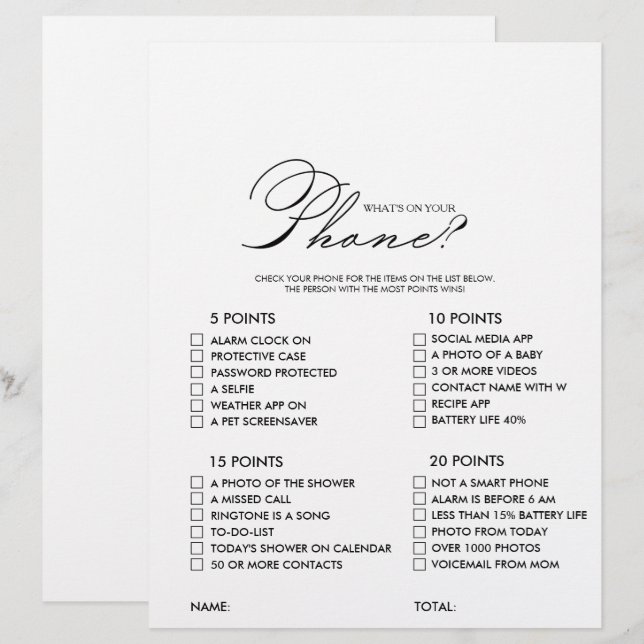 Lámina Minimalista ¿Qué hay en tu juego de ducha de novia (Anverso / Reverso)