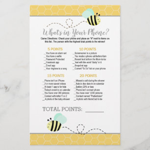 Lámina Mint Green Bumble Bee Baby Shower Phone Game