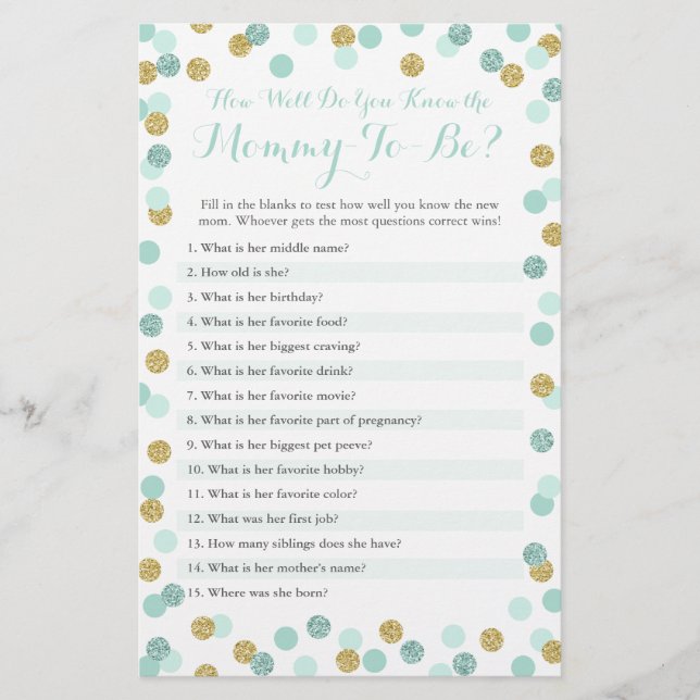 Lámina Mint y Gold ¿Qué tan bien conoces a la mami Prueba (Anverso)