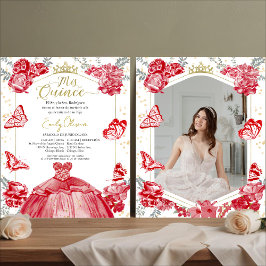 Lámina Mis Quince Foto Invitación a Presupuesto Rojo Espa