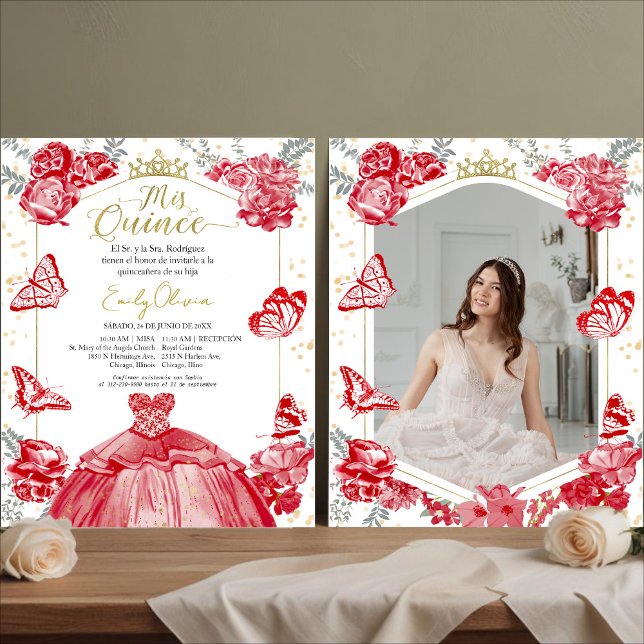Lámina Mis Quince Foto Invitación a Presupuesto Rojo Espa (Subido por el creador)
