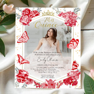 Lámina Mis Quince Foto Invitación a Presupuesto Rojo Espa