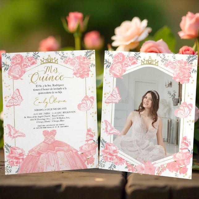 Lámina Mis Quince Foto Invitación a Presupuesto Rosado Es (Subido por el creador)