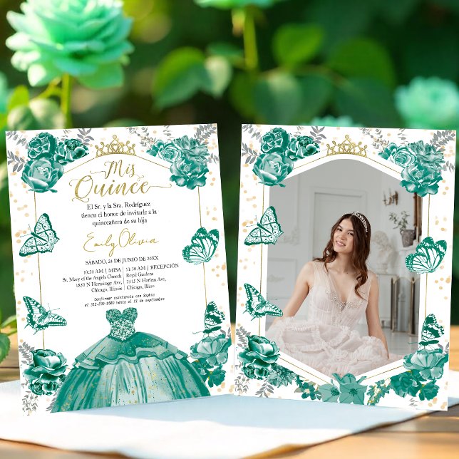 Lámina Mis Quince Foto Invitación al presupuesto Verde Es (Subido por el creador)