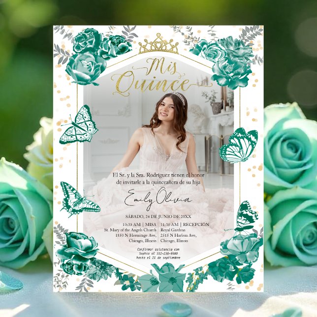 Lámina Mis Quince Foto Invitación al presupuesto Verde Es (Subido por el creador)