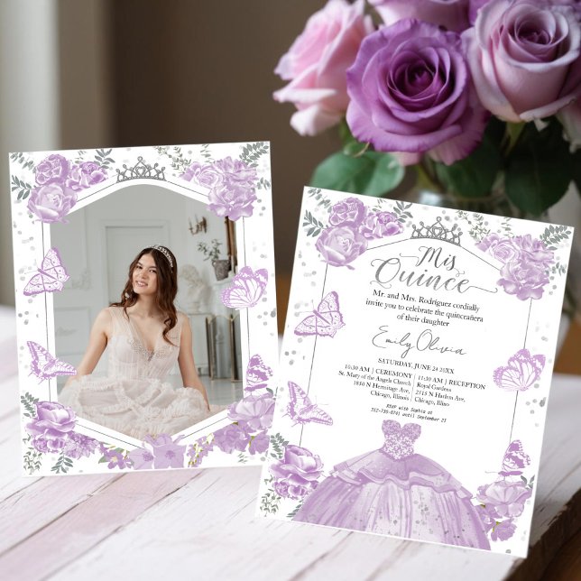 Lámina Mis Quince Foto Presupuesto Invitación Lavender Fl (Subido por el creador)
