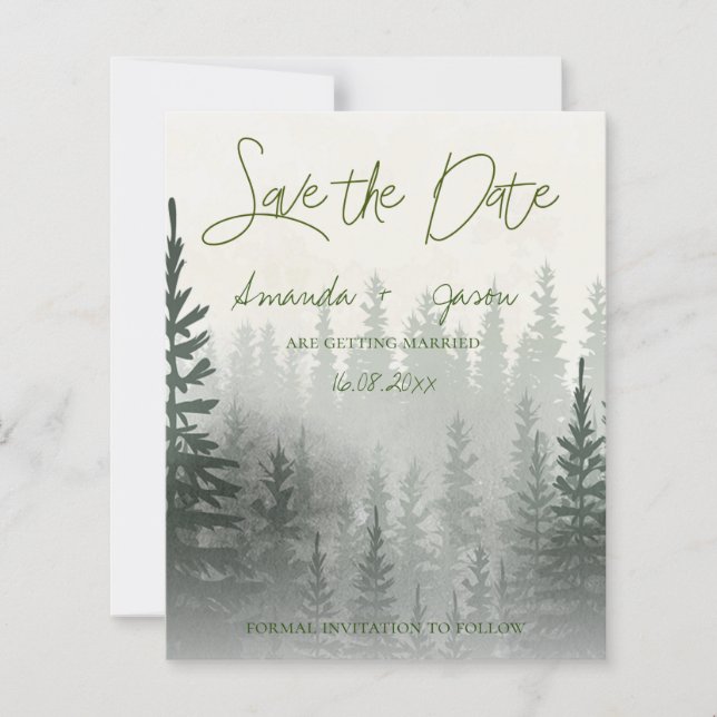 Lámina Misty Watercolor Forest Wedding Salva La Fecha (Anverso)