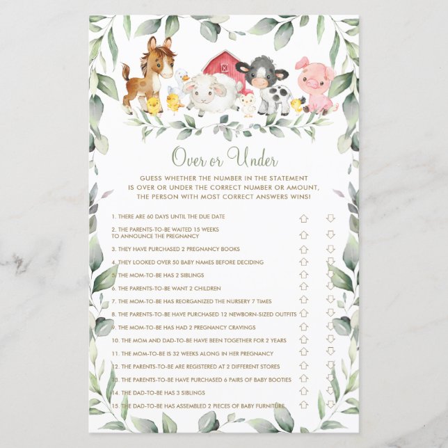 Lámina Moda Animales de granja Baby Shower durante o bajo (Anverso)