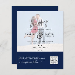 Lámina Moda Blue Photo Wedding Invitar código QR Guardar 