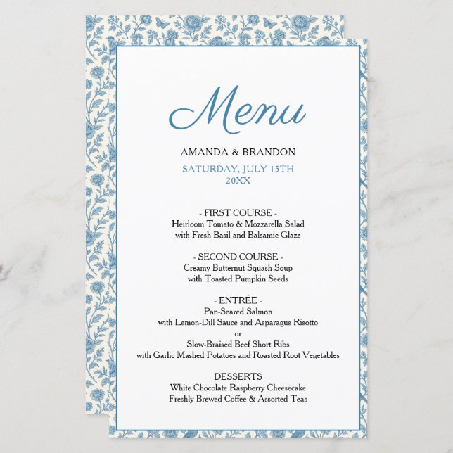 Lámina Moda Boda de la frontera floral Blue Toile de Jouy (Anverso / Reverso)