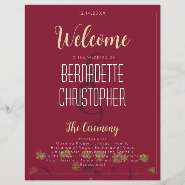 Lámina Moda boda Moderno Elegante Vino Rojo Simple (Anverso)