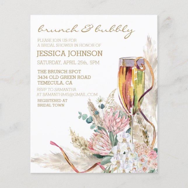 Lámina Moda Boho Champagne Brunch Bubbly Bridal Shower (Anverso)