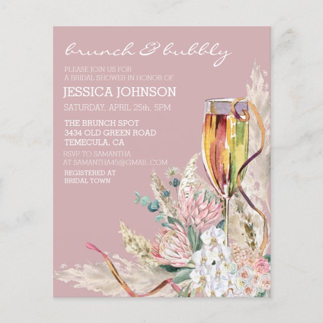 Lámina Moda Boho Champagne Brunch Bubbly Bridal Shower (Anverso)