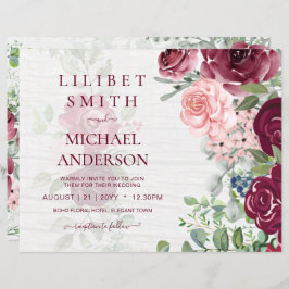 Lámina Moda Borgoña Rubor Boda de vegetación floral rosa