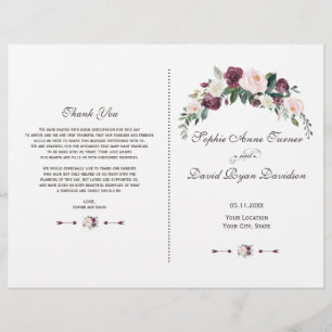 Lámina Moda Borgoña Rubor Ivory Floral Wedding Program