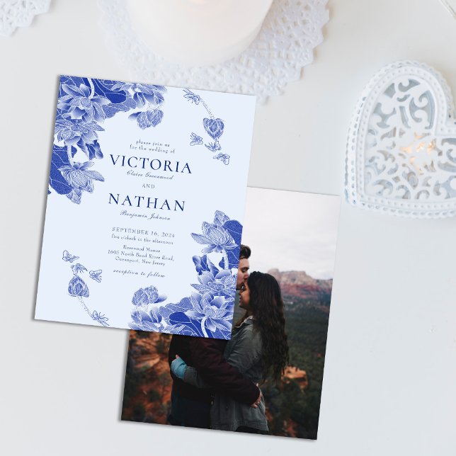 Lámina Moda Chinoiserie floral azul presupuesto Boda de f (Subido por el creador)