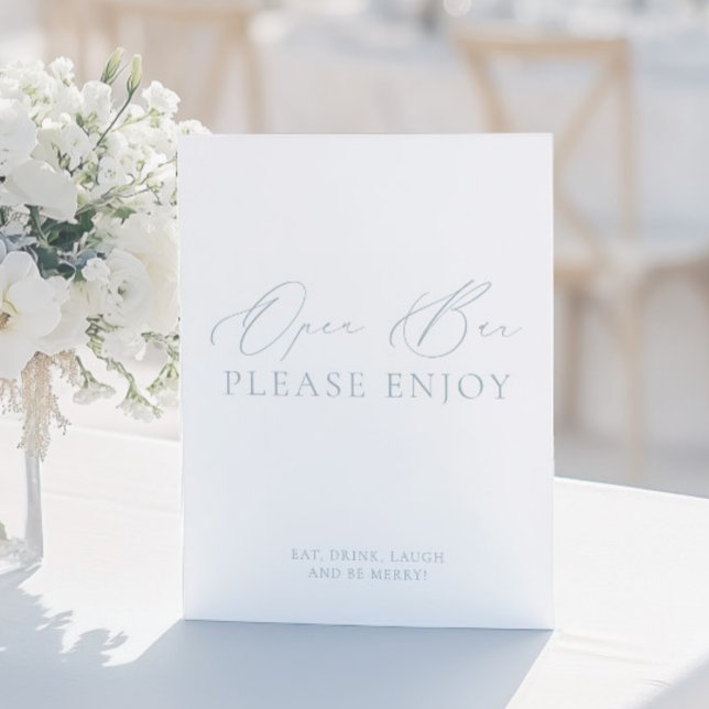 Lámina Moda costera Rótulo Boda de bar abierto azul y bla (Coastal Chic Blue & White Open Bar Wedding Sign)