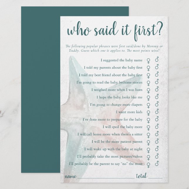 Lámina Moda costera | Starfish Verde azulado Que Dijo Pri (Anverso / Reverso)