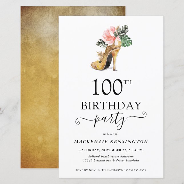 Lámina Moda de presupuesto Dorso Floral 100 cumpleaños (Anverso / Reverso)