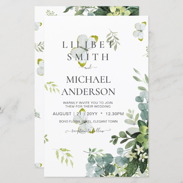 Lámina Moda Eucalyptus Greenery deja Boda Esmeralda (Anverso / Reverso)