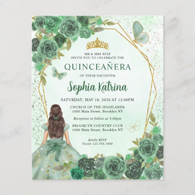 Lámina Moda floral de oro verde presupuesto Princesa Quin (Anverso)