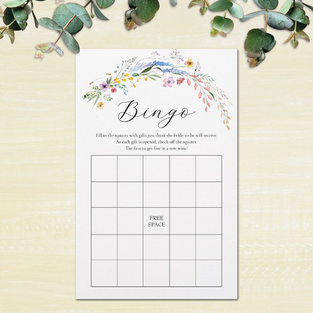 Lámina Moda Flores salvajes Noche ducha Bingo (Chic Wildflowers Bridal Shower Bingo Game Cards on light weight paper)