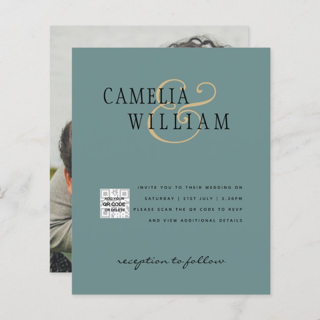 Lámina Moda Foto Boda Invitar Código QR Guardar Fecha Ver (Anverso / Reverso)