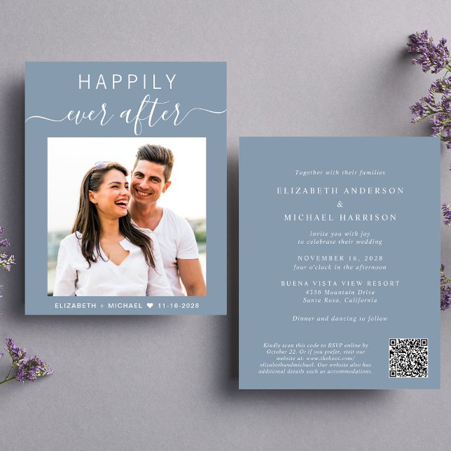 Lámina Moda Foto Código QR Invitación a la boda azul turb (Subido por el creador)