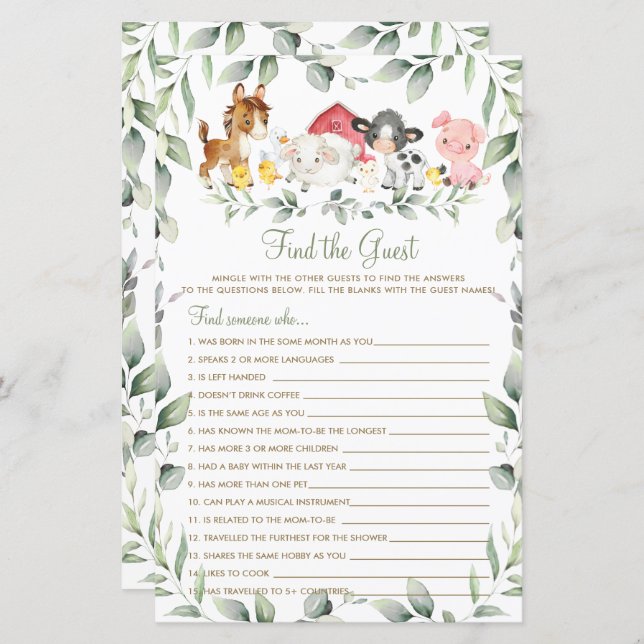 Lámina Moda Granja Animales Verdor Encuentra el juego inv (Anverso / Reverso)