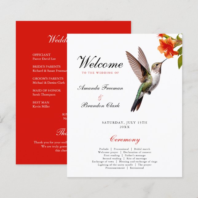 Lámina Moda Hummingbird y Naranja Boda de flores (Anverso / Reverso)