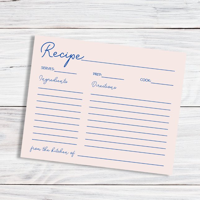 Lámina Moda manuscrita Receta Azul Para La Novia (Handwritten Chic Blue Recipe For The Bride)