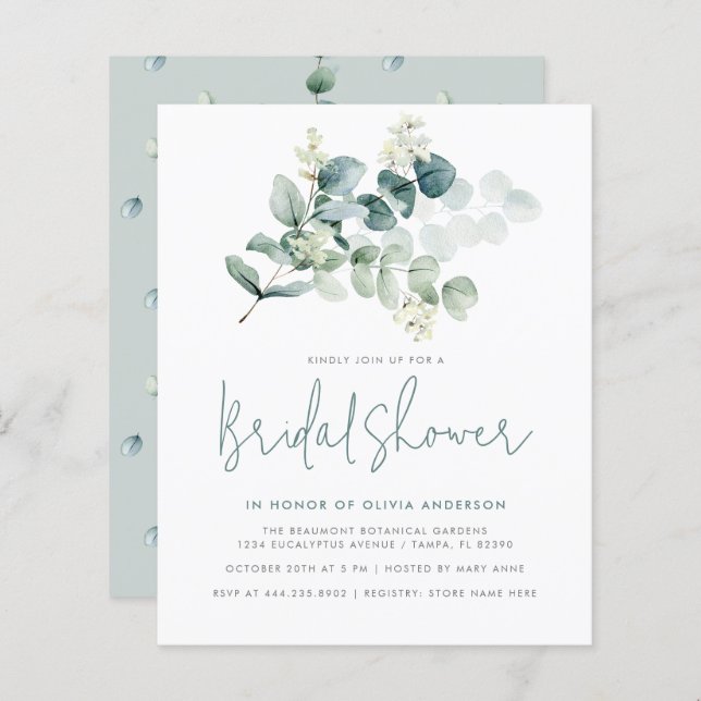 Lámina Moda Moderno Eucalyptus Greenery Ducha Bridal (Anverso / Reverso)