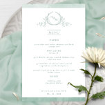 Lámina Moda Monograma Boda de color verde pálido<br><div class="desc">Bienvenido a su mesa con este elegante menú boda monogramado, con un exquisito monograma a mano con iniciales de parejas y rayas de color verde claro en el borde del agua. De vuelta con un hermoso lavado acuático en una variedad de tonos verde claro, salvia y verde menta. Parte de...</div>