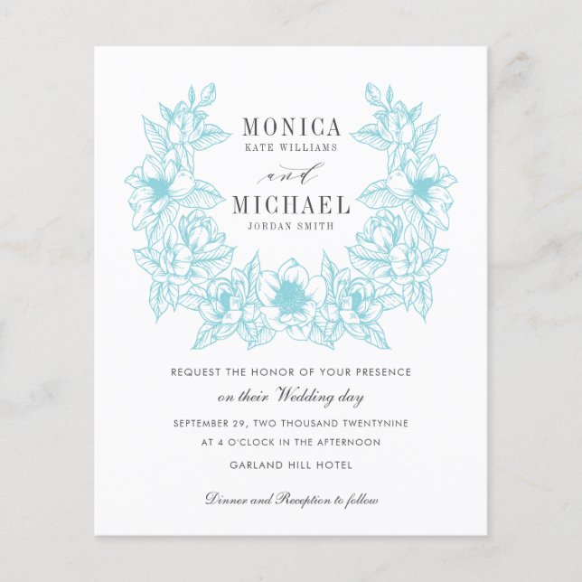 Lámina MODA PRESUPUESTARIA AQUA Magnolia Wreath Boda (Anverso)