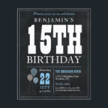 Lámina Moda presupuestaria Chalkboard Balón azul 15 cumpl<br><div class="desc">Invitación a la fiesta de cumpleaños número 15 del globo azul blanco de Chalkboard rústico vintage</div>