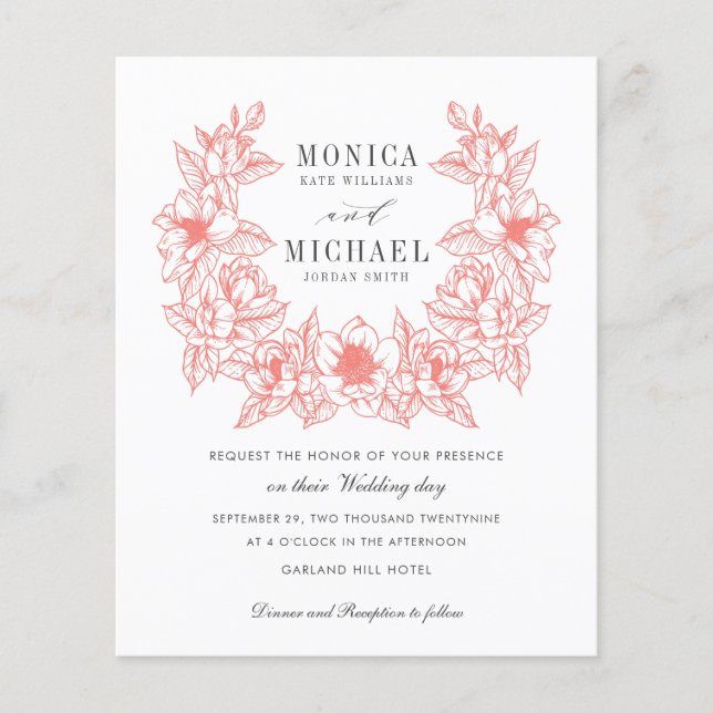 Lámina MODA PRESUPUESTARIA CORAL Magnolia Wreath Boda (Anverso)